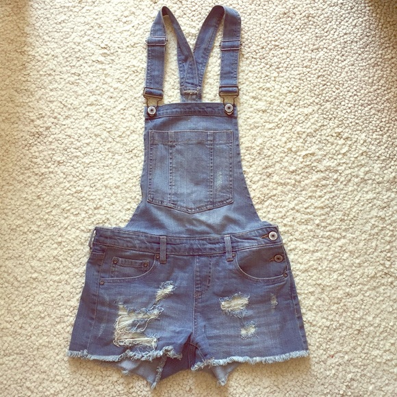 EUC Distressed denim shorts overalls shortalls - Picture 2 of 8